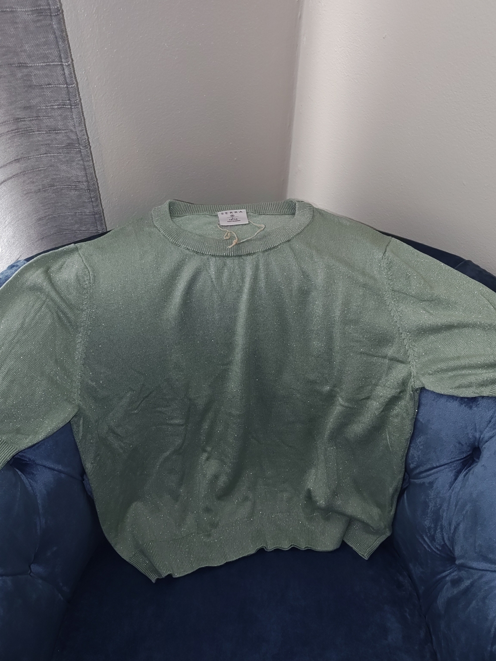 Serra Mint Green Short Sleeve Shimmer Sweater Top